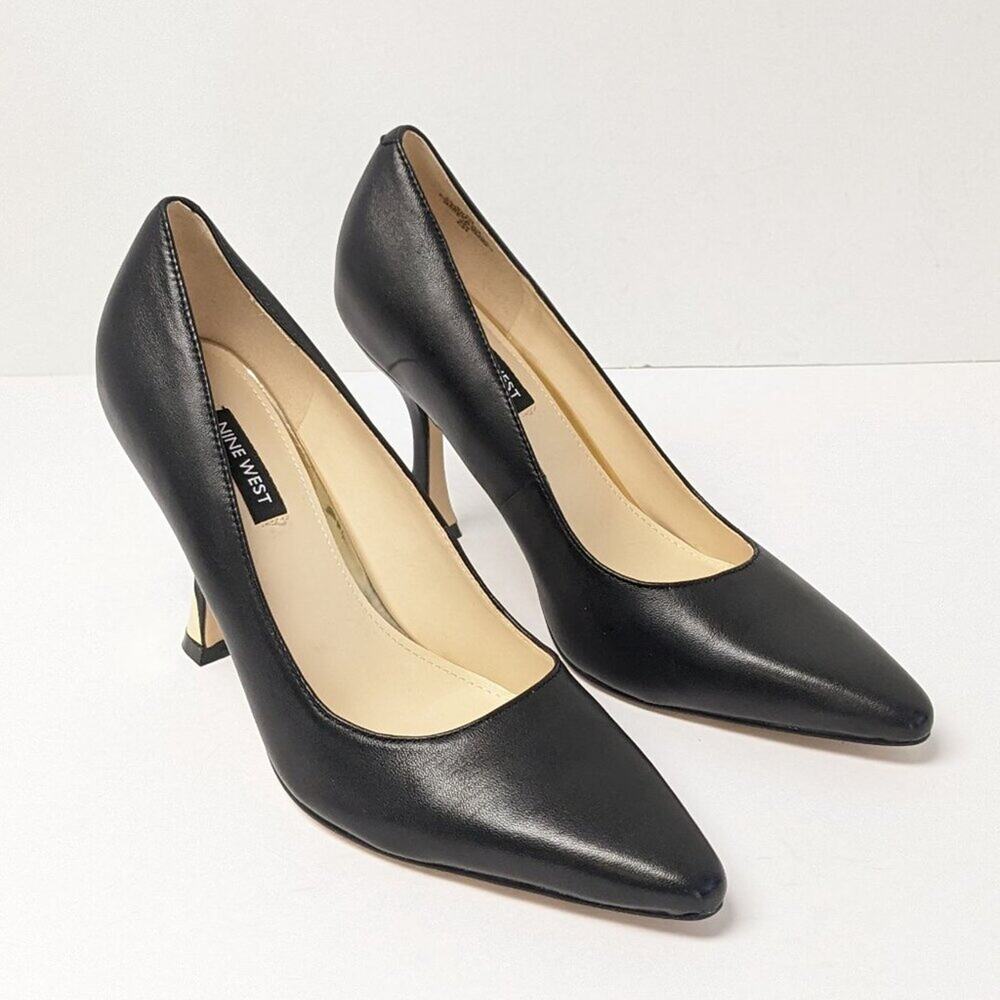 Nine West Vylot Pointy Toe Pumps, Black Leather, Women's 8